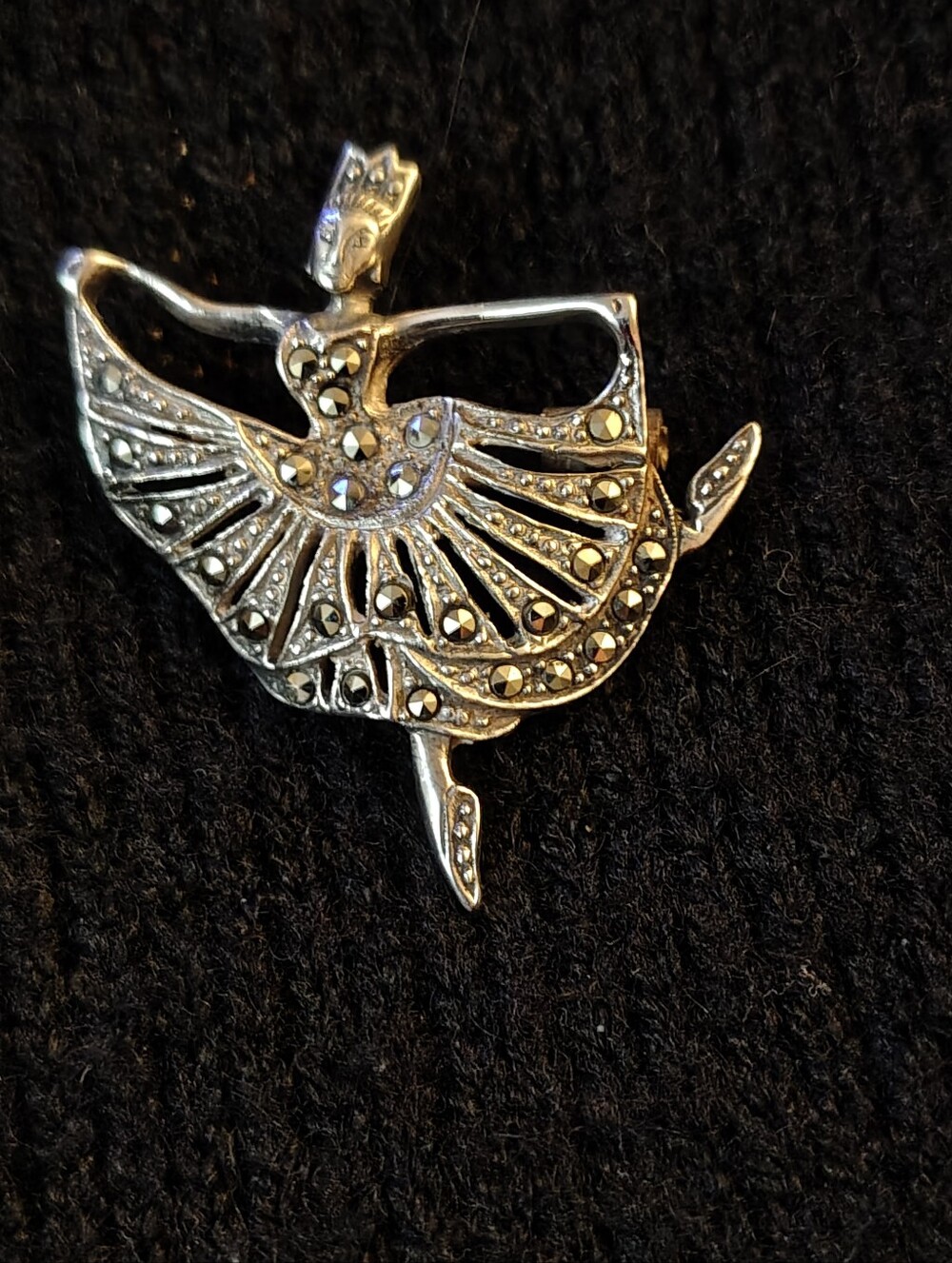 Vtg. Sterling Silver Marcasite Ballerina Brooch